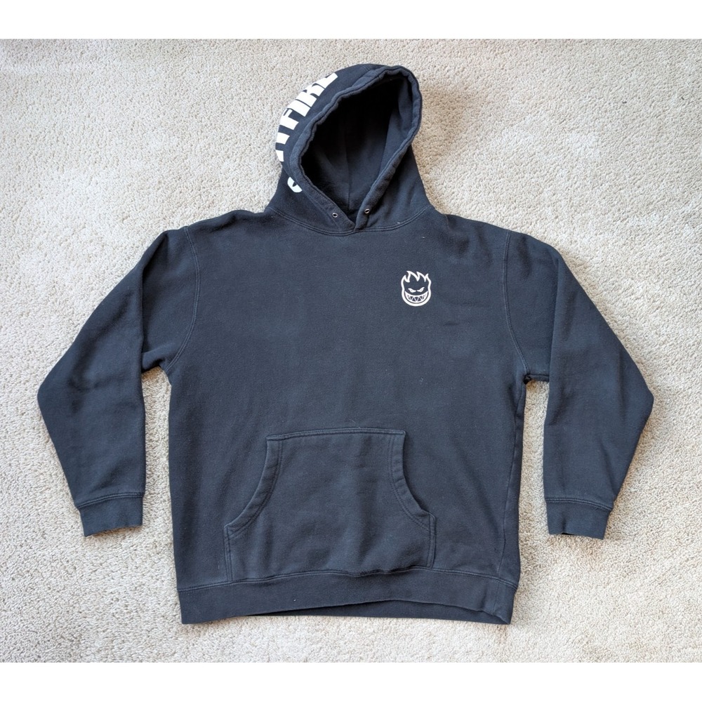 Spitfire Skateboard Hoodie Mens Large Black Skate Logo HOLES‎ READ